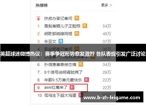 英超球迷微博热议:赛季争冠形势愈发激烈 各队表现引发广泛讨论 英超球迷微博热议:赛季争冠形势愈发激烈 各队表现引发广泛讨论